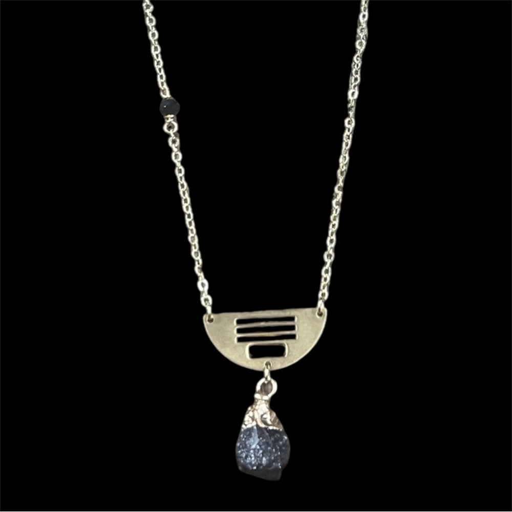Hand Crafted Brass & Black Stone Necklace